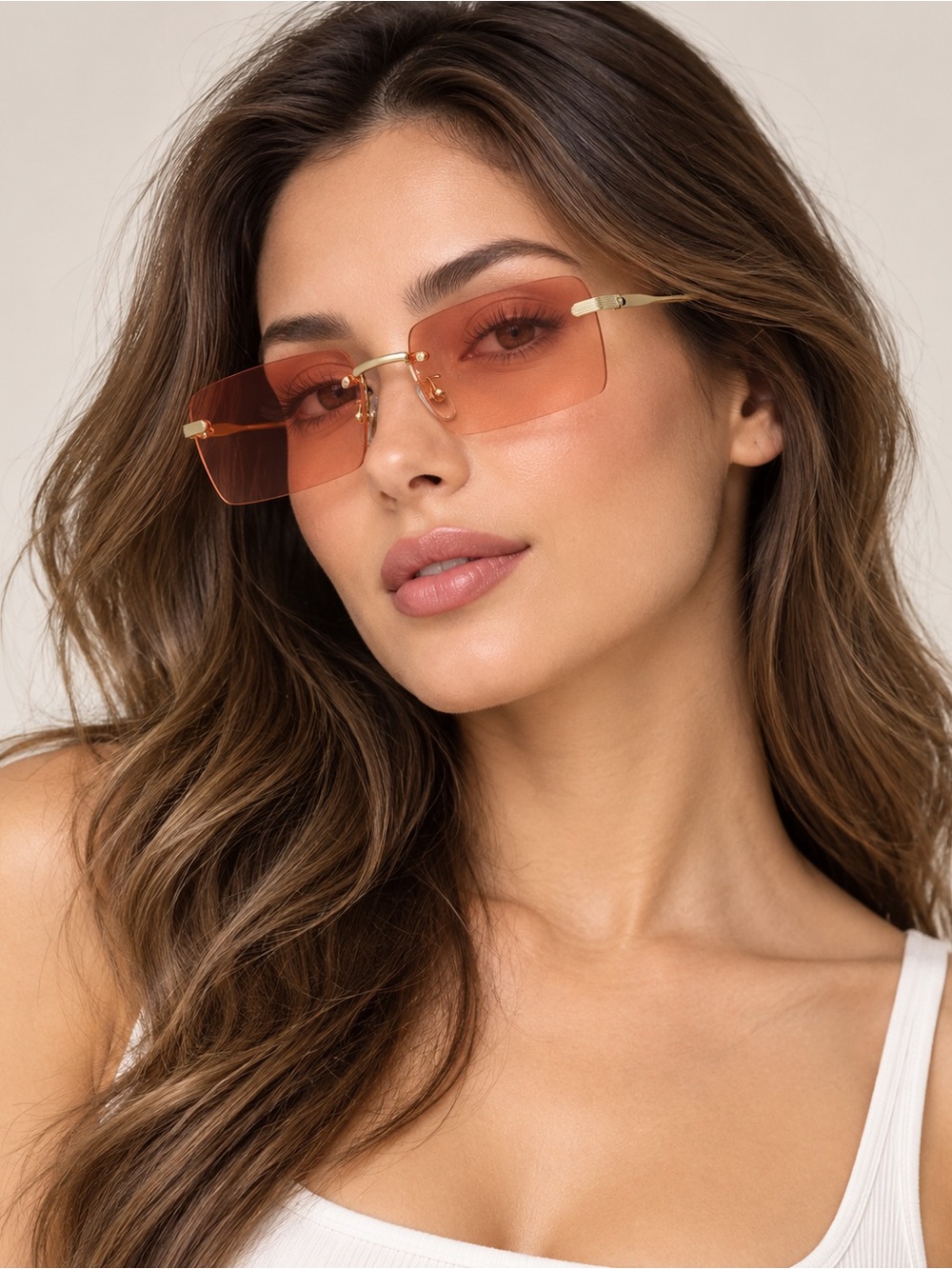 Quay Australia TTYL Rimless Sunglasses Gold Pink Iridescent.
